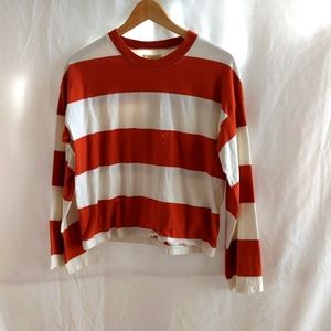 Madewell Orange/ White Striped Rugby Easy Crop Top.  Size S